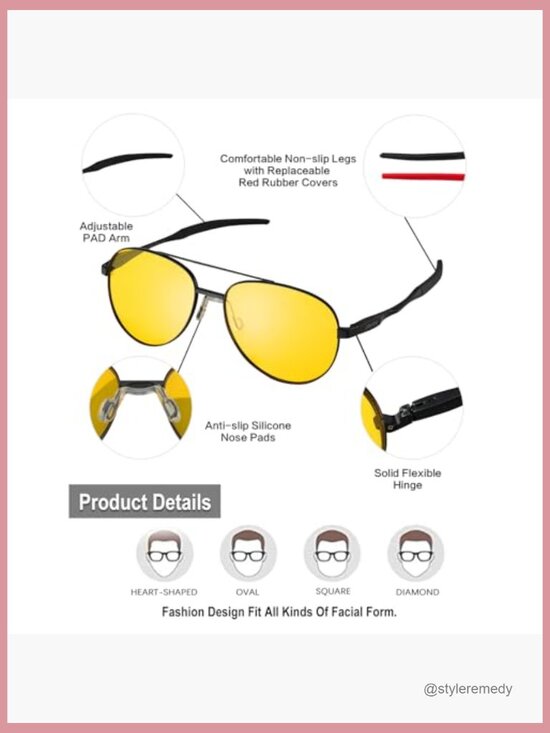 Aviator Night Driving Glasses with Polarized Yellow Lens Anti Glare main image 6